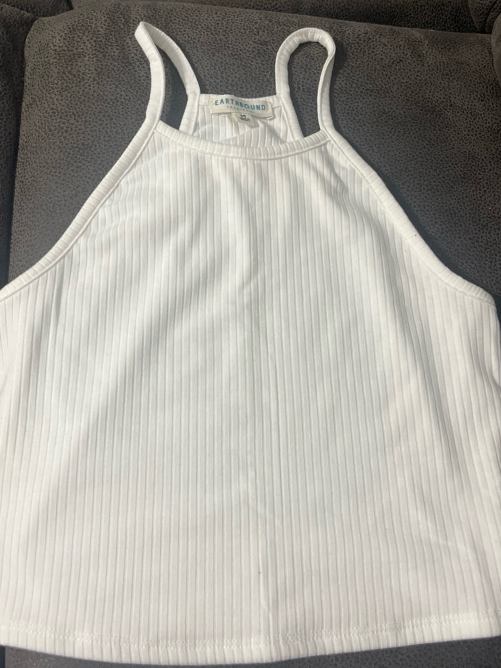 EARTHBOUND White Ribbed Halter Crop Tank